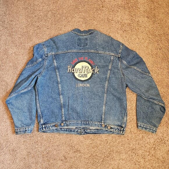 Vtg Levis Jean Jacket 70503-02 XL Britain Hard Rock London Denim Trucker 80s 90s - Picture 2 of 13